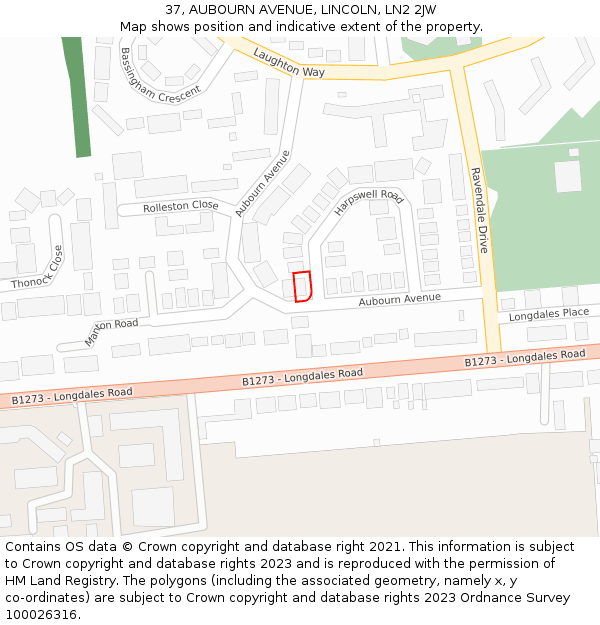 37, AUBOURN AVENUE, LINCOLN, LN2 2JW: Location map and indicative extent of plot