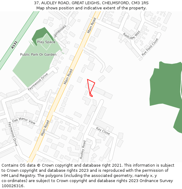 37, AUDLEY ROAD, GREAT LEIGHS, CHELMSFORD, CM3 1RS: Location map and indicative extent of plot