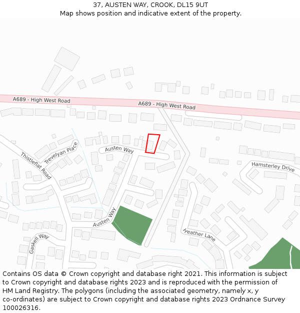 37, AUSTEN WAY, CROOK, DL15 9UT: Location map and indicative extent of plot