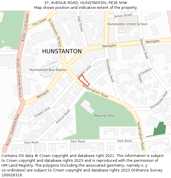 37, AVENUE ROAD, HUNSTANTON, PE36 5HW: Location map and indicative extent of plot