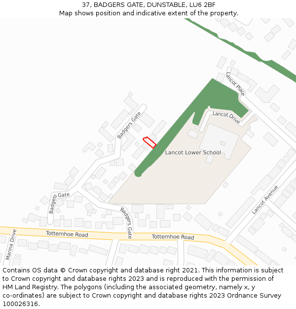 37, BADGERS GATE, DUNSTABLE, LU6 2BF: Location map and indicative extent of plot