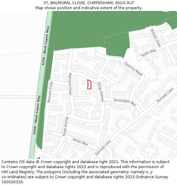 37, BALMORAL CLOSE, CHIPPENHAM, SN14 0UT: Location map and indicative extent of plot
