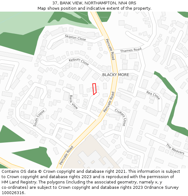 37, BANK VIEW, NORTHAMPTON, NN4 0RS: Location map and indicative extent of plot