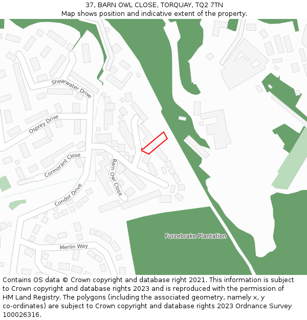 37, BARN OWL CLOSE, TORQUAY, TQ2 7TN: Location map and indicative extent of plot