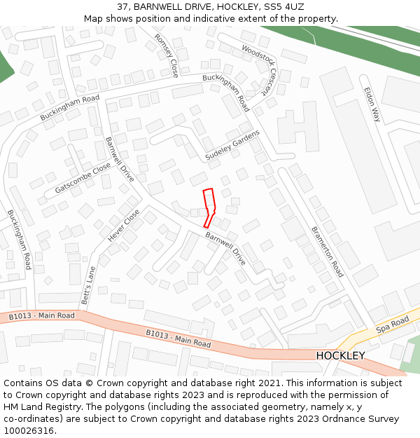 37, BARNWELL DRIVE, HOCKLEY, SS5 4UZ: Location map and indicative extent of plot