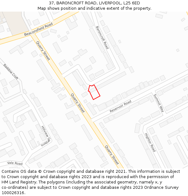 37, BARONCROFT ROAD, LIVERPOOL, L25 6ED: Location map and indicative extent of plot