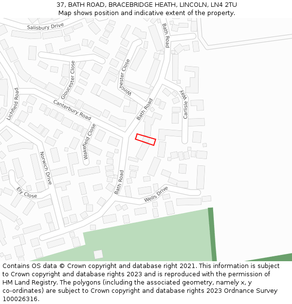 37, BATH ROAD, BRACEBRIDGE HEATH, LINCOLN, LN4 2TU: Location map and indicative extent of plot