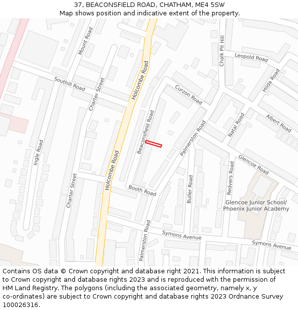 37, BEACONSFIELD ROAD, CHATHAM, ME4 5SW: Location map and indicative extent of plot