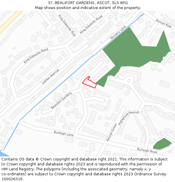 37, BEAUFORT GARDENS, ASCOT, SL5 8PG: Location map and indicative extent of plot