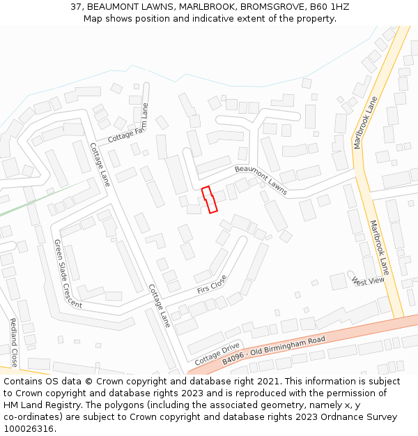 37, BEAUMONT LAWNS, MARLBROOK, BROMSGROVE, B60 1HZ: Location map and indicative extent of plot