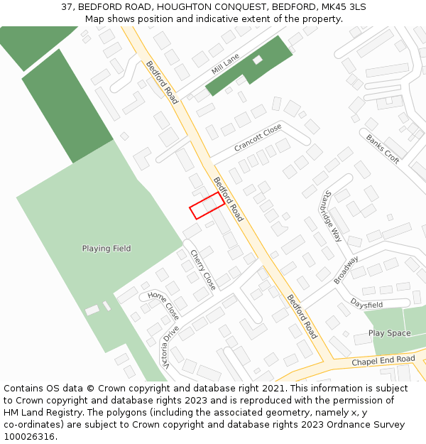 37, BEDFORD ROAD, HOUGHTON CONQUEST, BEDFORD, MK45 3LS: Location map and indicative extent of plot