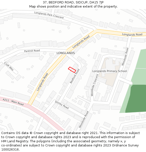 37, BEDFORD ROAD, SIDCUP, DA15 7JP: Location map and indicative extent of plot