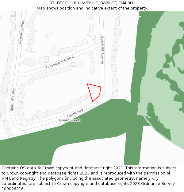 37, BEECH HILL AVENUE, BARNET, EN4 0LU: Location map and indicative extent of plot