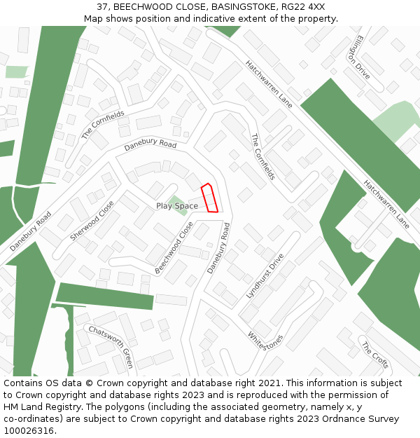 37, BEECHWOOD CLOSE, BASINGSTOKE, RG22 4XX: Location map and indicative extent of plot