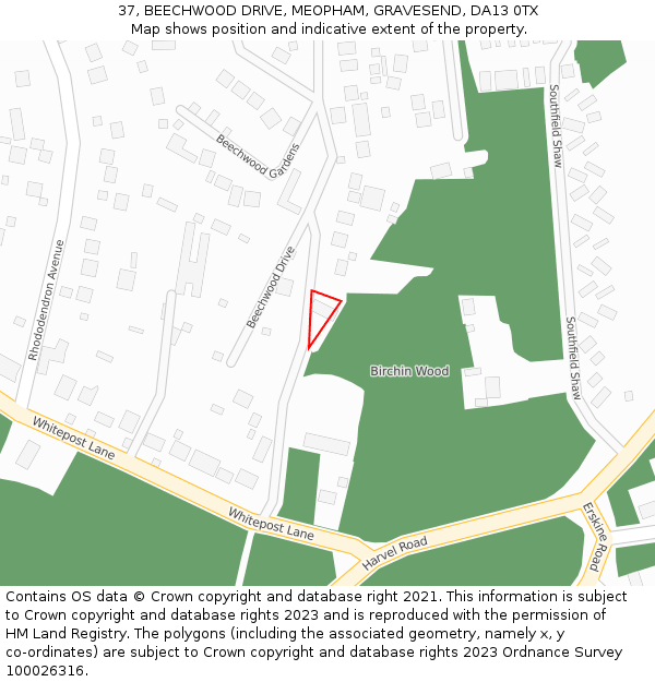 37, BEECHWOOD DRIVE, MEOPHAM, GRAVESEND, DA13 0TX: Location map and indicative extent of plot