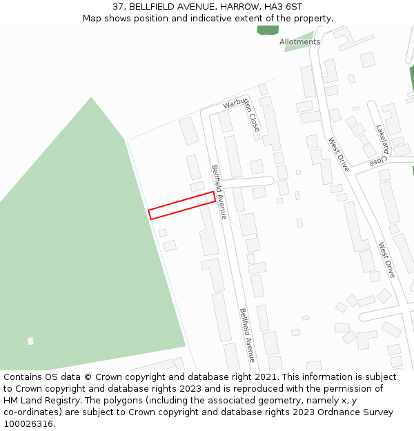 37, BELLFIELD AVENUE, HARROW, HA3 6ST: Location map and indicative extent of plot