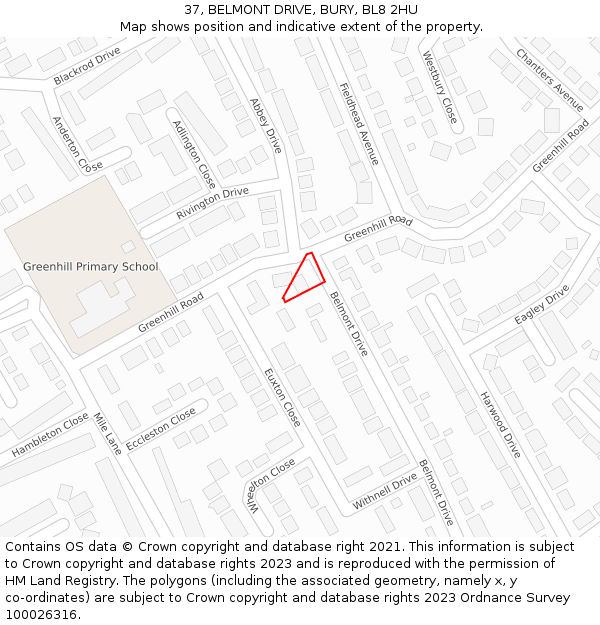 37, BELMONT DRIVE, BURY, BL8 2HU: Location map and indicative extent of plot