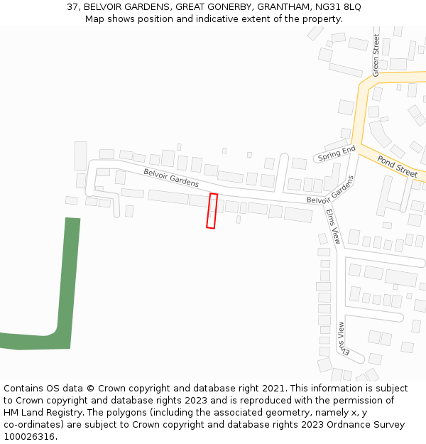 37, BELVOIR GARDENS, GREAT GONERBY, GRANTHAM, NG31 8LQ: Location map and indicative extent of plot