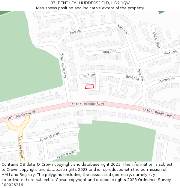 37, BENT LEA, HUDDERSFIELD, HD2 1QW: Location map and indicative extent of plot