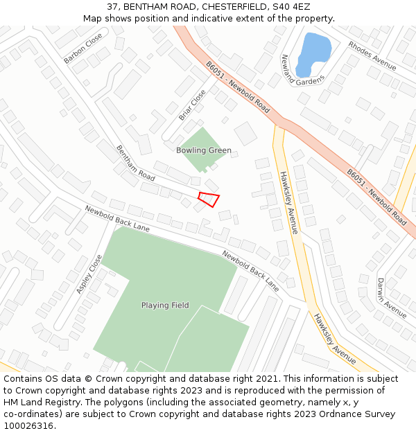 37, BENTHAM ROAD, CHESTERFIELD, S40 4EZ: Location map and indicative extent of plot