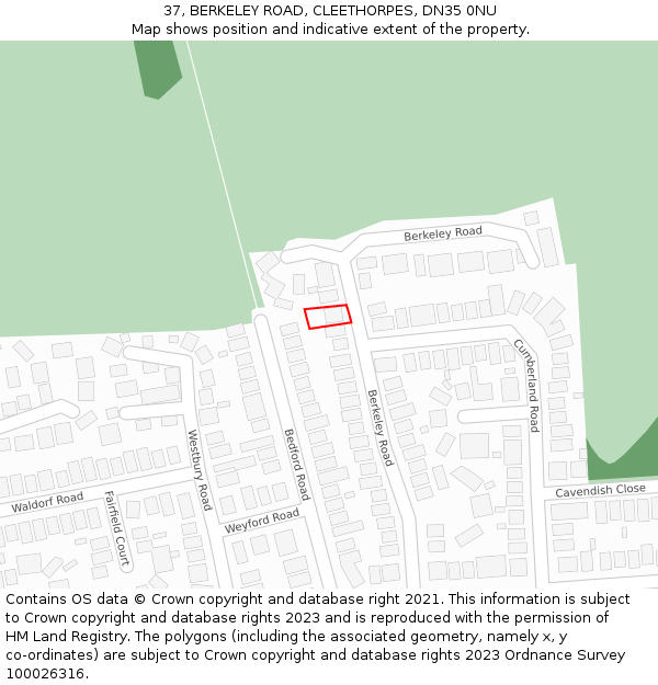 37, BERKELEY ROAD, CLEETHORPES, DN35 0NU: Location map and indicative extent of plot
