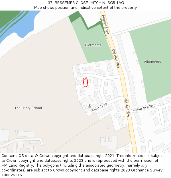 37, BESSEMER CLOSE, HITCHIN, SG5 1AG: Location map and indicative extent of plot