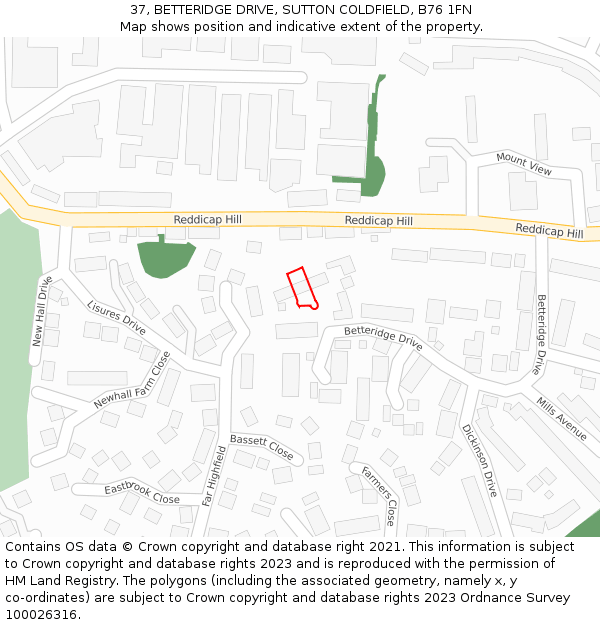 37, BETTERIDGE DRIVE, SUTTON COLDFIELD, B76 1FN: Location map and indicative extent of plot