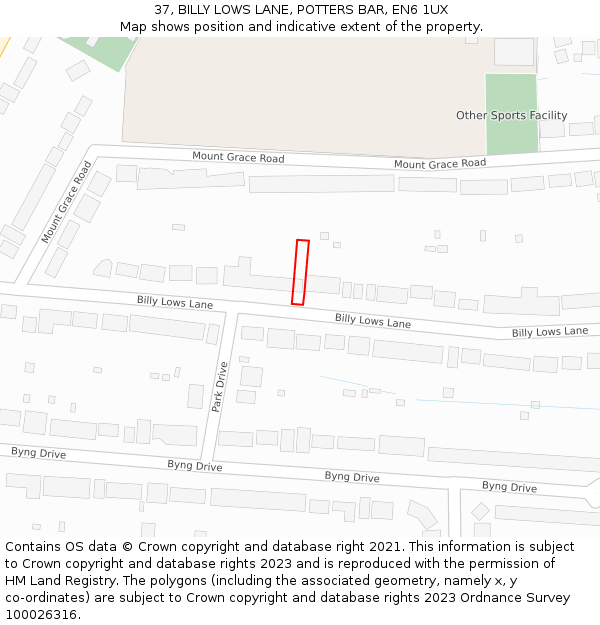 37, BILLY LOWS LANE, POTTERS BAR, EN6 1UX: Location map and indicative extent of plot