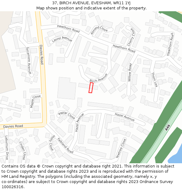 37, BIRCH AVENUE, EVESHAM, WR11 1YJ: Location map and indicative extent of plot