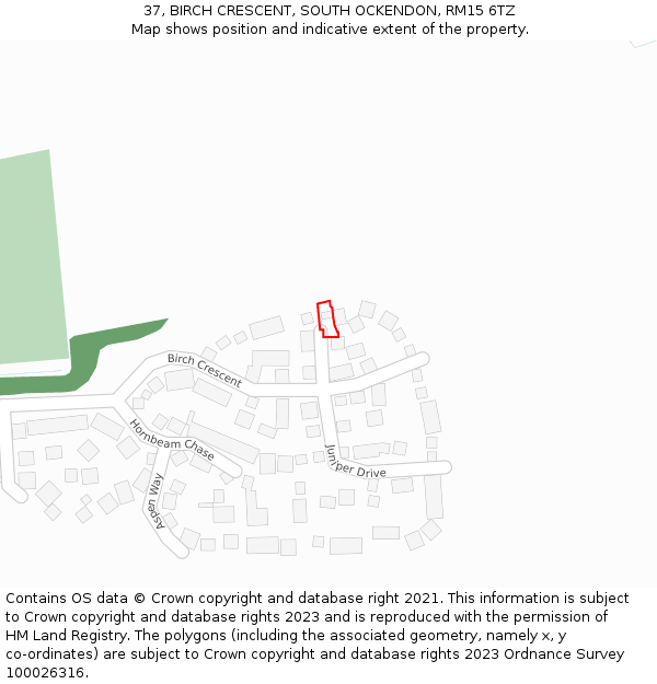 37, BIRCH CRESCENT, SOUTH OCKENDON, RM15 6TZ: Location map and indicative extent of plot