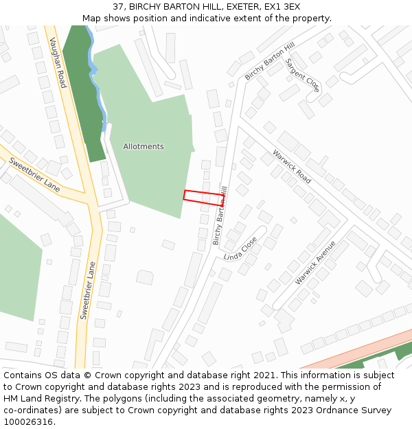 37, BIRCHY BARTON HILL, EXETER, EX1 3EX: Location map and indicative extent of plot