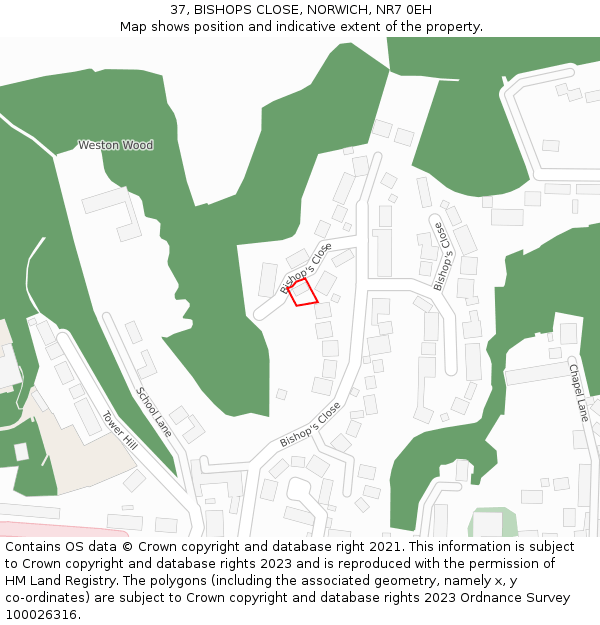 37, BISHOPS CLOSE, NORWICH, NR7 0EH: Location map and indicative extent of plot