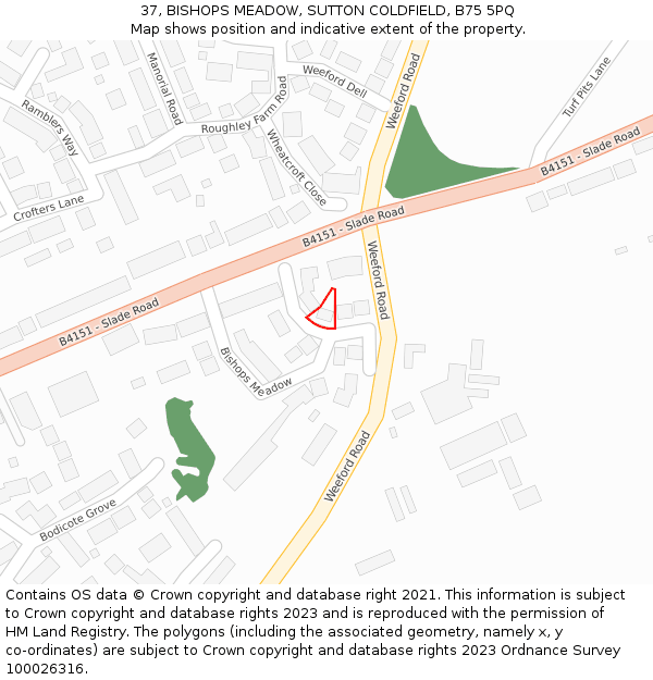 37, BISHOPS MEADOW, SUTTON COLDFIELD, B75 5PQ: Location map and indicative extent of plot