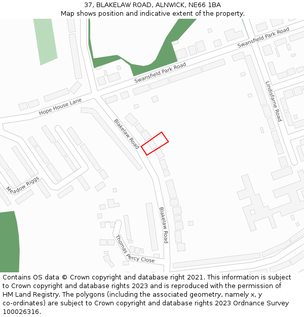 37, BLAKELAW ROAD, ALNWICK, NE66 1BA: Location map and indicative extent of plot