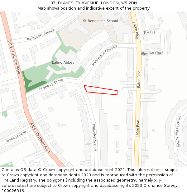 37, BLAKESLEY AVENUE, LONDON, W5 2DN: Location map and indicative extent of plot