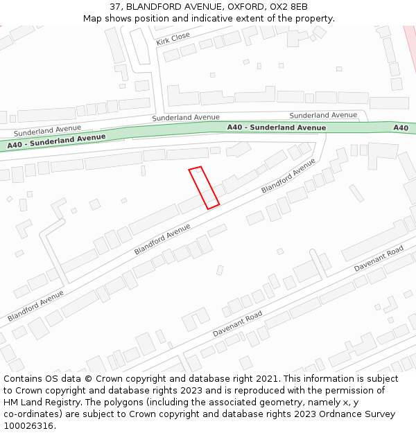 37, BLANDFORD AVENUE, OXFORD, OX2 8EB: Location map and indicative extent of plot