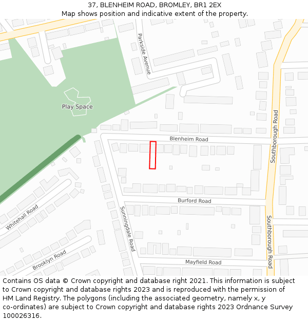 37, BLENHEIM ROAD, BROMLEY, BR1 2EX: Location map and indicative extent of plot