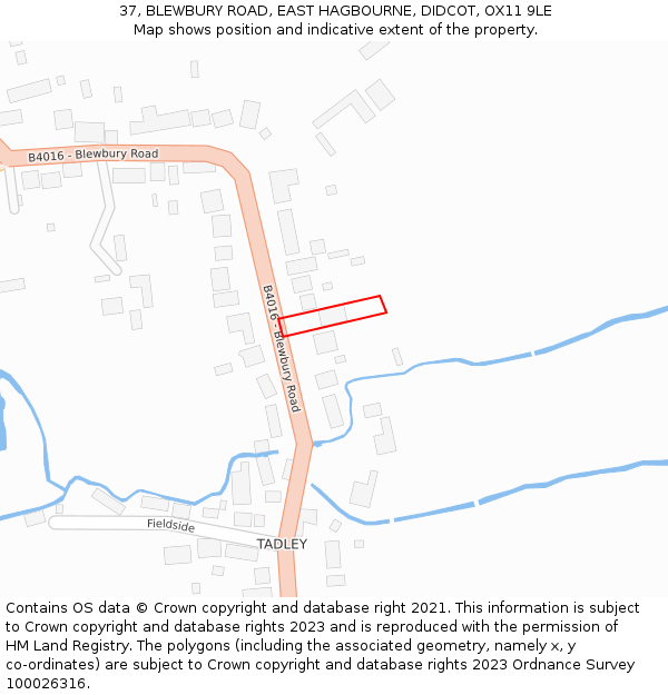 37, BLEWBURY ROAD, EAST HAGBOURNE, DIDCOT, OX11 9LE: Location map and indicative extent of plot