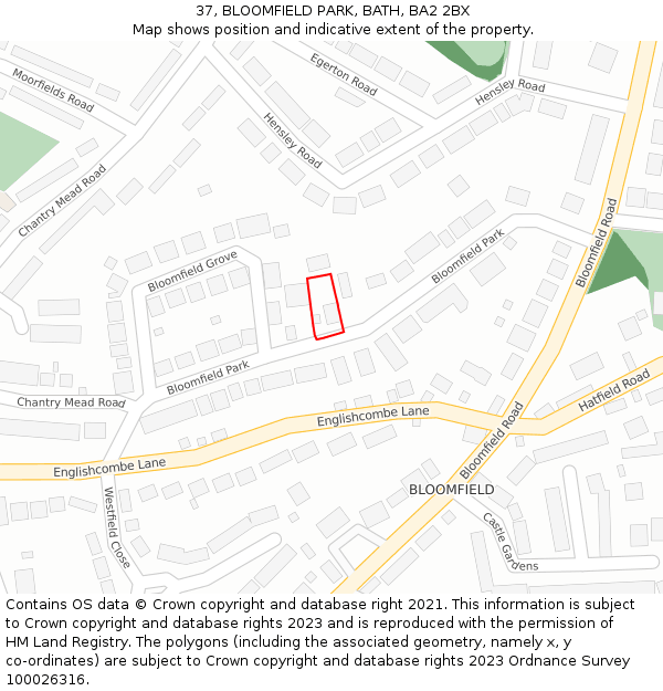37, BLOOMFIELD PARK, BATH, BA2 2BX: Location map and indicative extent of plot