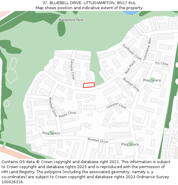37, BLUEBELL DRIVE, LITTLEHAMPTON, BN17 6UL: Location map and indicative extent of plot