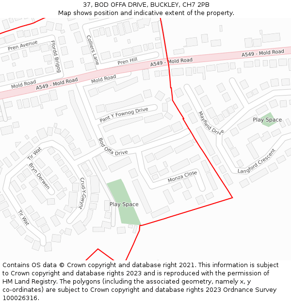 37, BOD OFFA DRIVE, BUCKLEY, CH7 2PB: Location map and indicative extent of plot