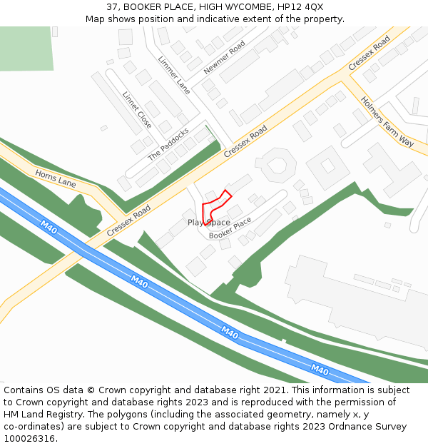 37, BOOKER PLACE, HIGH WYCOMBE, HP12 4QX: Location map and indicative extent of plot