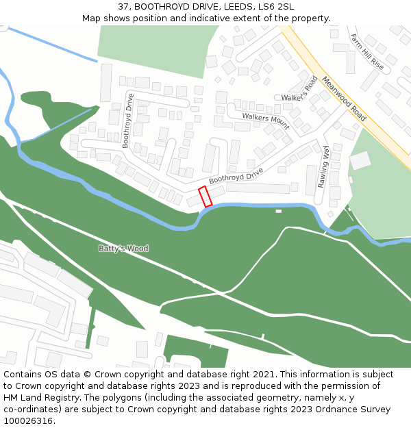 37, BOOTHROYD DRIVE, LEEDS, LS6 2SL: Location map and indicative extent of plot