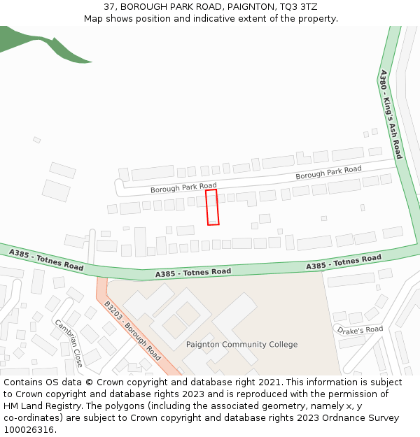 37, BOROUGH PARK ROAD, PAIGNTON, TQ3 3TZ: Location map and indicative extent of plot