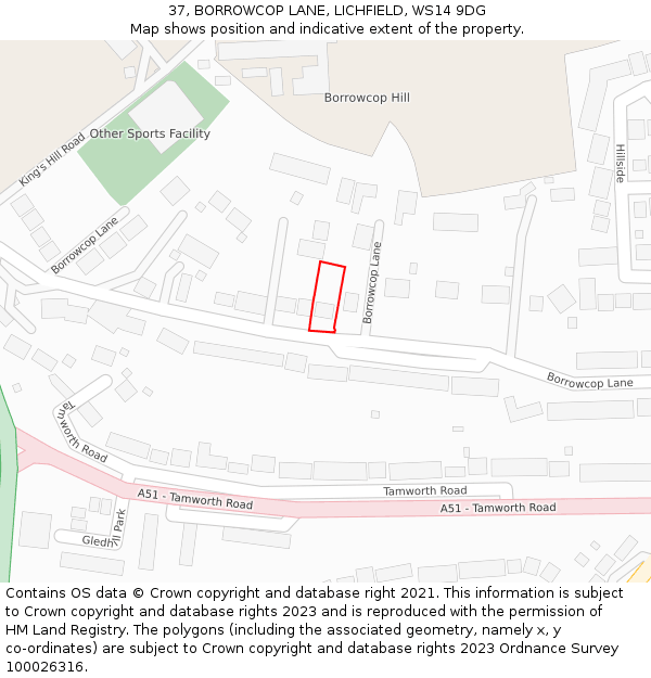 37, BORROWCOP LANE, LICHFIELD, WS14 9DG: Location map and indicative extent of plot