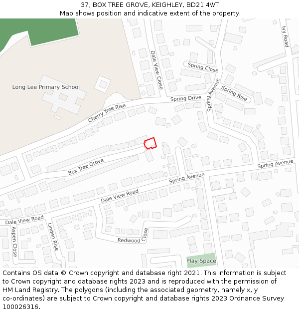 37, BOX TREE GROVE, KEIGHLEY, BD21 4WT: Location map and indicative extent of plot