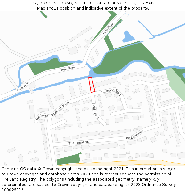 37, BOXBUSH ROAD, SOUTH CERNEY, CIRENCESTER, GL7 5XR: Location map and indicative extent of plot