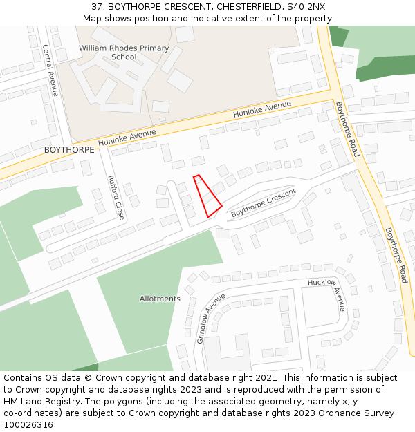 37, BOYTHORPE CRESCENT, CHESTERFIELD, S40 2NX: Location map and indicative extent of plot