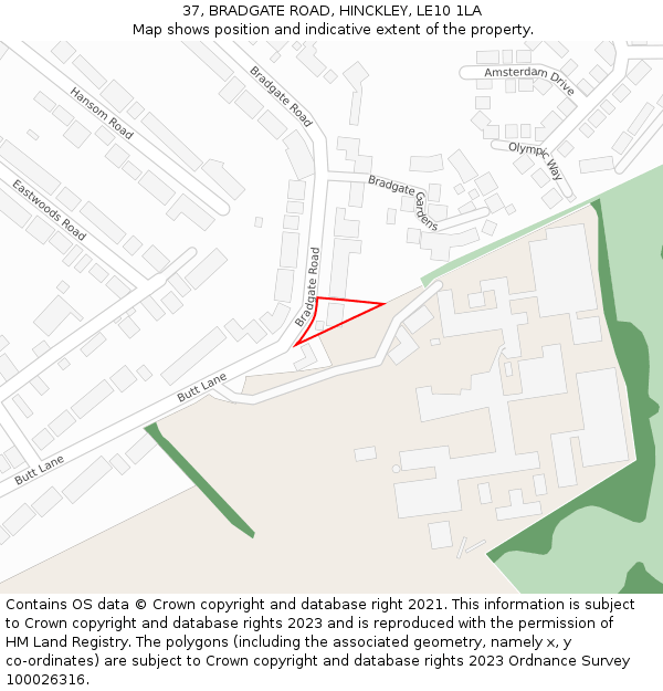 37, BRADGATE ROAD, HINCKLEY, LE10 1LA: Location map and indicative extent of plot