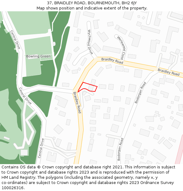 37, BRAIDLEY ROAD, BOURNEMOUTH, BH2 6JY: Location map and indicative extent of plot